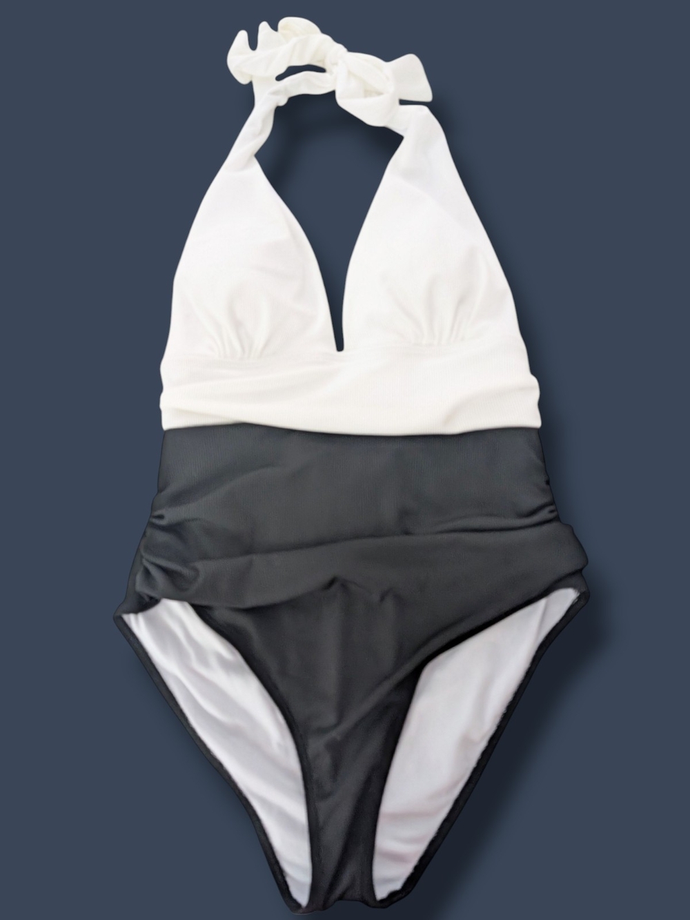 Cupshe White and Black Halter One-Piece Swimsuit, Size XL